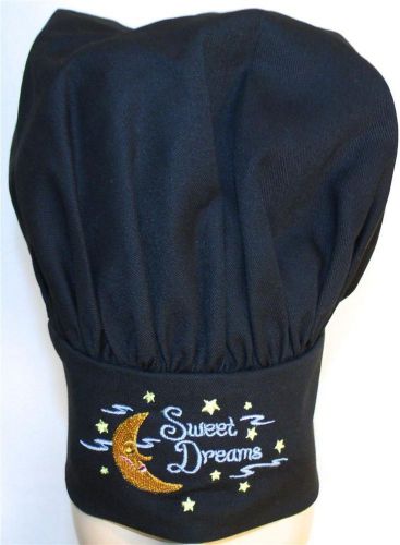 Sweet Dreams Moon &amp; Stars Chef Hat Black Adult Size Adjustable Kitchen Monogram