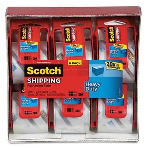 Scotch tape+dispenser 6 rolls shipping packaging heavy duty transparent clear ## for sale