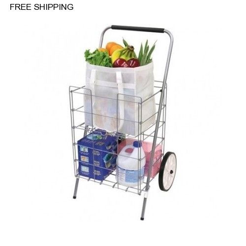 2 Wheel Folding Shopping Cart Large Heavy Duty Folding Cart Laundry Grocery New