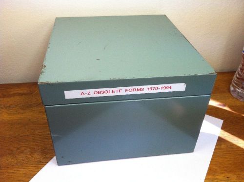 Vtg Metal Filing Cabinet 4x8 Card Catalogue Safe Box Obselete Forms 1970-1994
