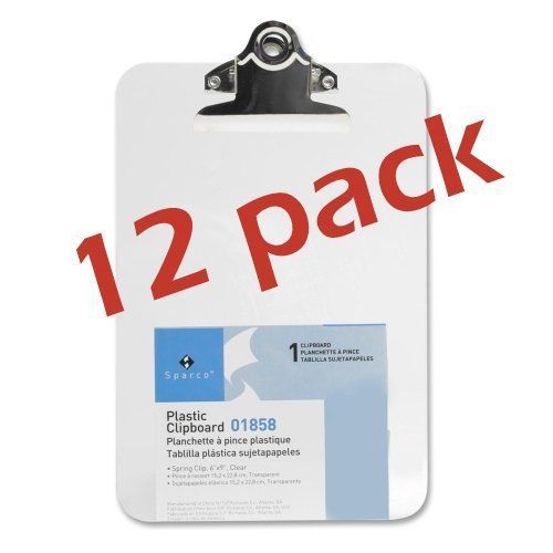 12 pack Transparent Plastic Clipboard, 6 x 9 Inches, Clear (SPR01858)