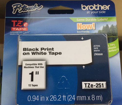 Brother Tze-251 Black Print On White Tape - 1&#034;  Label Tape For P-touch Printers