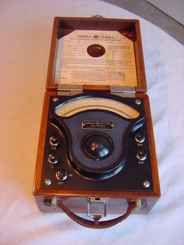 Vintage 8ap3 gerneral electric voltmeter in nice walnut case for sale