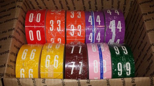 Lot of 10 rolls of 1000 numeric labels by FSI, SKU 3700 series 1 7/8&#034; H x 1 7/8&#034;