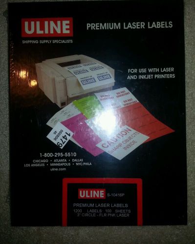 Uline S-10416P, 3&#034; Circle-FLR PINK, 6 Labels Per Sheet, 600 Label Per Box