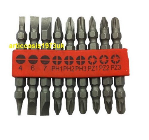 9 pc Power Bit Set - 65mm Long Double Ended -Pozi Philips Flat - For Screwdriver