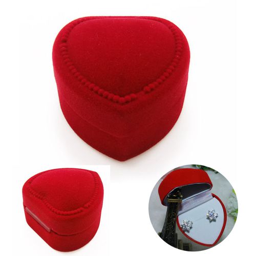 Red Heart Velet Ring Case Earrings Jewelry Holder Display Package Case Gift Box