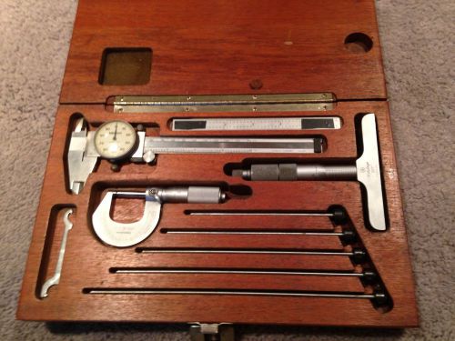 Mitutoyo Measuring Tool Kit, 4pc, with Additional Micrometer, in Mahogany Boxes