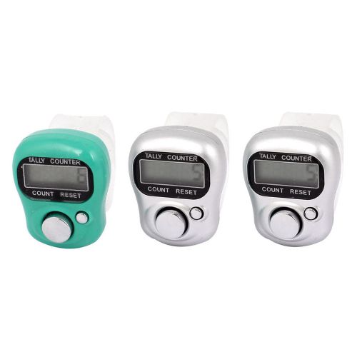 Silver Tone Green Plastic Casing Electronic Finger Counter Hand Tally 3 Pcs