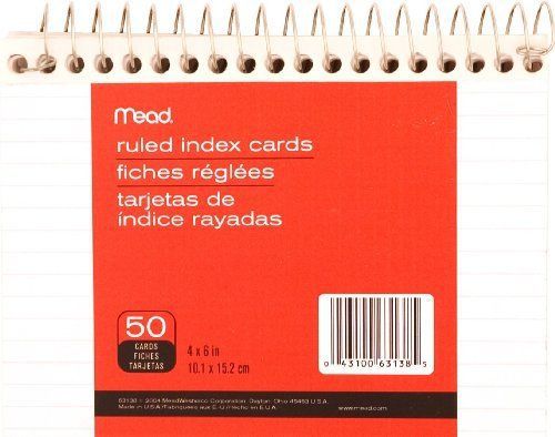 Mead Wirebound Ruled Index Cards, 4 X 6 Inches (63138)