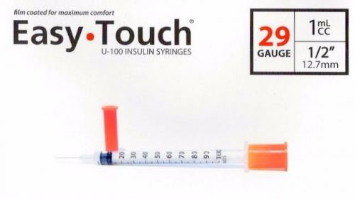 10 Easy Touch u-100 Insulin Syringes 100 Units or Less 29 Gauge 1 mL 1/2&#034; Needle
