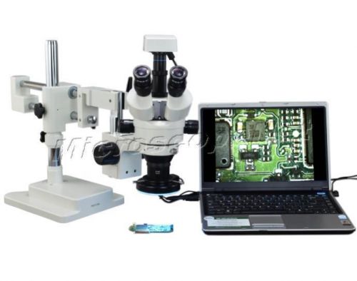 2X-90X Stereo Zoom Dual-arm Boom Stand Microscope+144 LED Light+3MP USB Camera