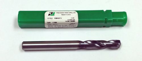 17/64&#034; SOLID CARBIDE DRILL, 140° PT, 1-9/32 LOF, 2-55/64&#034; OAL, PTD 5217 TIALN