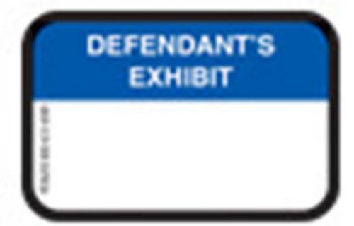 DEFENDANT&#039;S EXHIBIT Legal Labels Stickers White &amp; Blue  250 on a handy roll