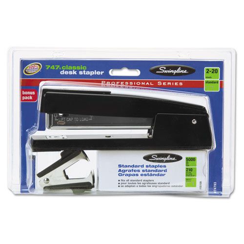 747 Classic Stapler Value Pack w/Staples and Remover, 20-Sheet Capacity, Black
