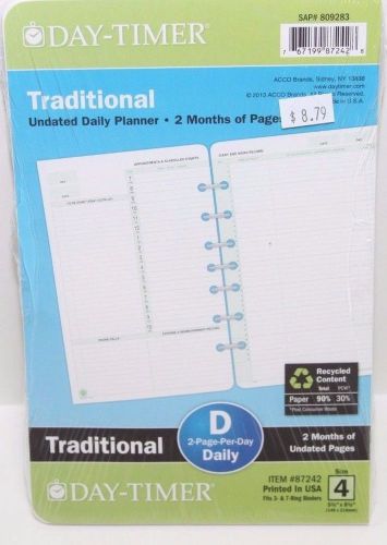 Day-timer 87242 traditional undated daily planner 2 months of pages sz 4 for sale