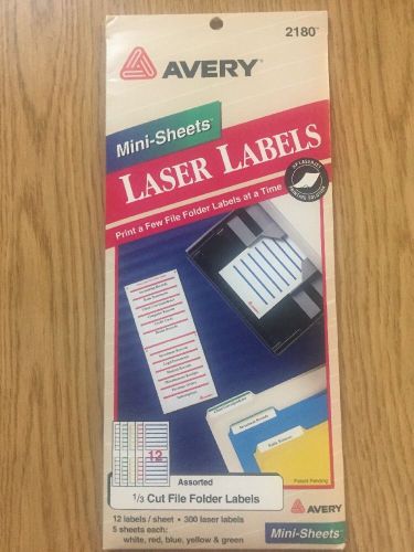 300 Avery 2180 1/3 Cut File Folder Labels MINI (White Red Blue Yellow and Green)