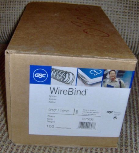 9/16&#034; Diameter GBC 9775033 WireBind Spines Unopened Case Black Box Of 100