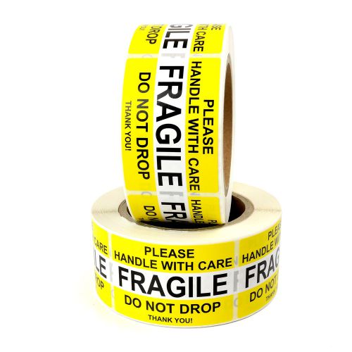 FRAGILE Handle With Care Waterproof Label Stickers (1000 2&#034; x 3&#034; Labels, Yellow)