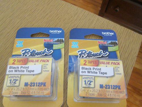 TWO GENUINE Brother 2-PACK M231-2PK P-Touch Label Tape, 1/2&#034;