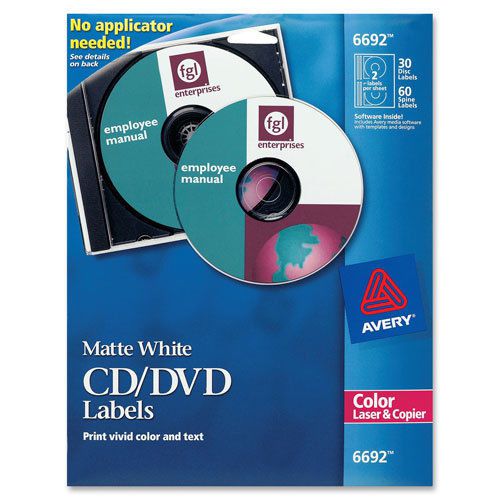 CD/DVD Labels, Laser Printable, 30/PK, Matte White AVE6692