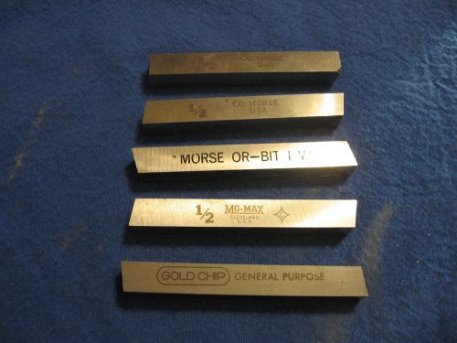 Five 1/2&#034; x 1/2&#034; x 4&#034; Lathe Tool Bits, Unused, Mo-Max, Morse, Gold Chip