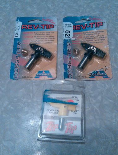Lot of 2, 521 airlessco rev-tips and 1, 313 zip-tip. Pressure washer tips.