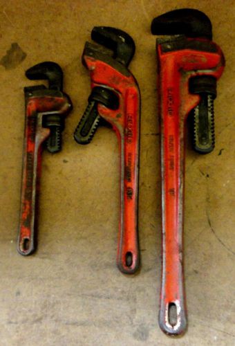 Set of 3 Rigid Heavy Duty Pipe Wrenches, 10&#034;, E14 Offset,18&#034;