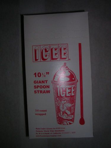 ICEE Ind. Wrapped Red Spoon Straws Case of 300 for Shaved Ice Snow Cones 10.25&#034;