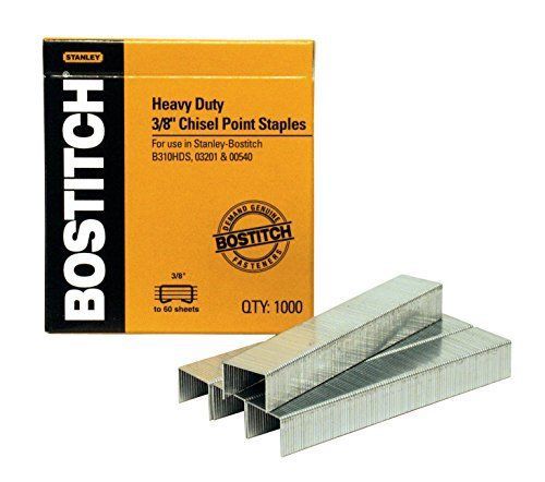 Bostitch Heavy Duty Premium Staples, 25-55 Sheets, 3/8 Inch Leg, 1,000 Per Box