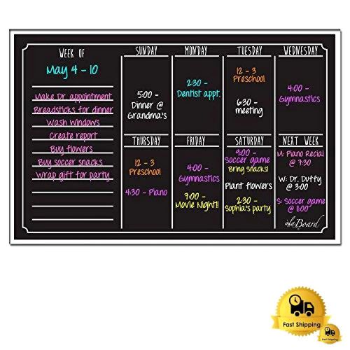 Ala Board 30012 Dry Erase Magnetic Weekly Calendar Black Fluorescent