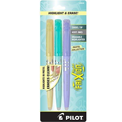 Pilot FriXion Light Pastel Collection Erasable Highlighters, Chisel Tip, 3-Pack,