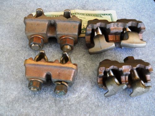 Lot of 4 burndy lightning rod/heating element/ground  cable connectors lugs for sale