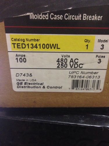 General Electric TED134100WL (TED 134100 WL) Circuit Breaker *NEW*
