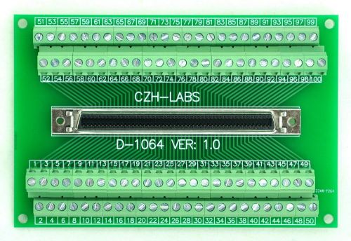 100-pin 0.05&#034; Mini D Ribbon/MDR Female Breakout Board, SCSI, Terminal Module.