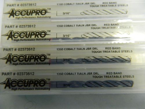 Accupro 3/16&#034; 135? angle COBALT TIALN JOBBER DRILL RED BAND 1 Lot of 5