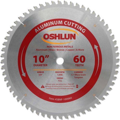Oshlun SBNF-100060 10-Inch 60 Tooth TCG Saw Blade with 5/8-Inch Arbor for Alumin