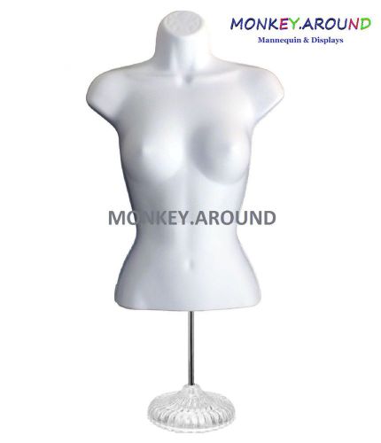 White Female MANNEQUIN Torso Body Display Women CLOTHING Hanging Forms + Stand