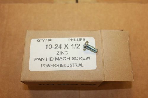 10-24 x 1/2&#034; ZINC PAN HD MACH PHILLIPS  Pk 100 SCREWS POWERS INDUSTRIAL
