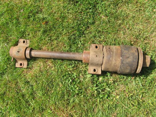 Antique 1 3/8&#034; line shaft assembly w leather flat belt pulley - hit miss engine for sale