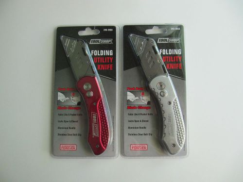 2 new tool shop folding-locking utility knives aluminium handle ss belt clip for sale