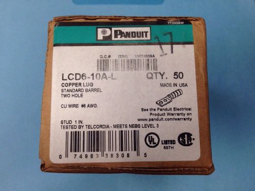 Box of 50 - LCD6-10A-L Panduit Copper Lug, Standard Barrel, Two Hole #6 AWG