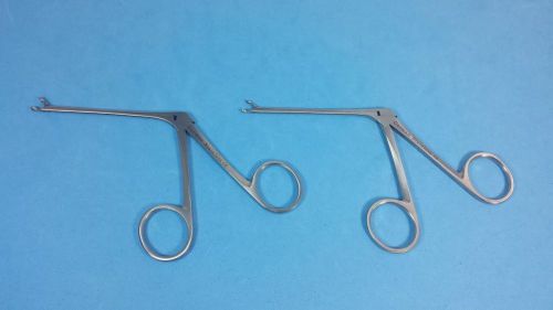 2 Hartman-Herzfield Ear Forceps 2mm &amp; 3mm Cup 3&#034; Shaft German Stainless + Cases