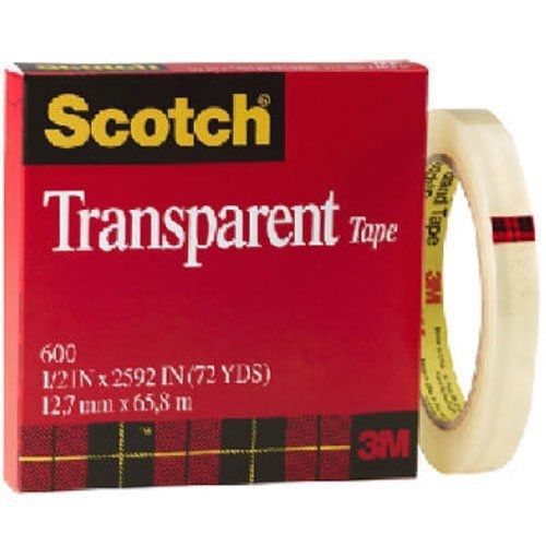 3M Scotch Transparent Tape, 1/2&#034; x 2592&#034;, 1/Roll - Model 600