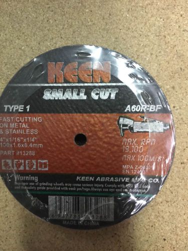 Keen #13285, 4&#034;x1/16&#034;x1/4&#034; high speed metal/stainless cut off wheel, 5 pack for sale