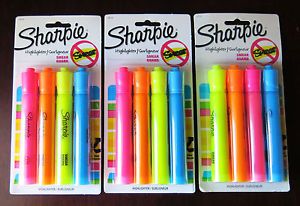 SHARPIE HIGHLIGHTER 3 PACKS SMEAR GUARD 4 COLORS 25174 BRAND NEW