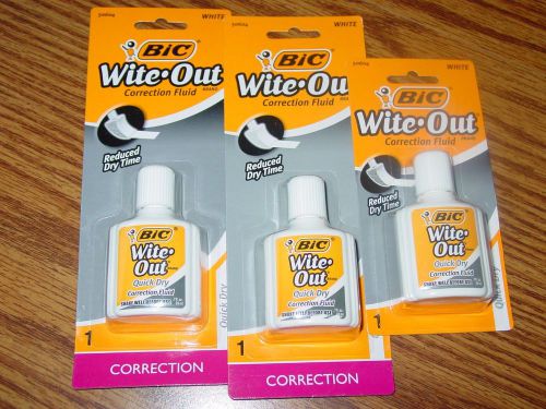 (3) BIC Wite*Out Correction Fluid Quick Dry .7 fl oz (20 mL) Each #50604 White