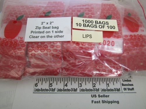 1000 LIPS 2&#034; X 2&#034; 2 MILL PLASTIC ZIP SEAL BAGS NEW! PRINTED ON ONE SIDE