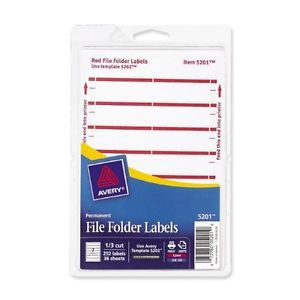 Avery File Folder Labels for Laser and Inkjet Printers, 1/3 Cut, Red, Pack of