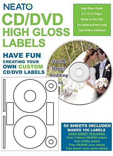 NEATO Blank High Gloss CD DVD Labels - CLP-192372 - 100 Labels 50 Sheets - Code